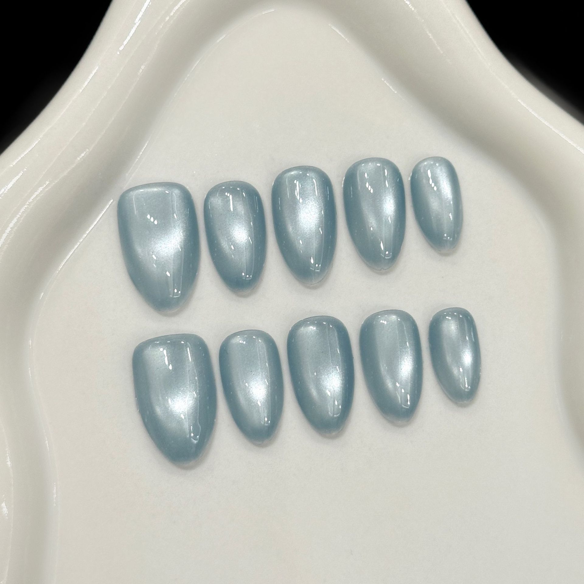 10Pcs Blue Cat Eye French Shor - Nail Art Simple review and price